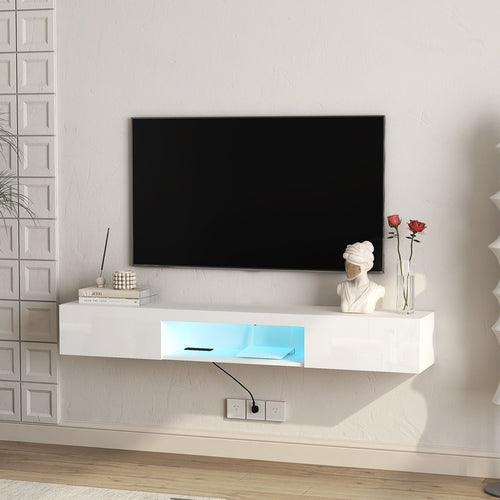 LumiWall™ – Floating TV Wall Shelf with 16-Color LED Lights for 55–65"